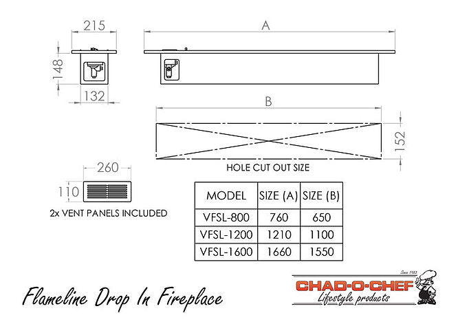 Chad-O-Chef Flameline Gas Fireplace - Calore Pretoria