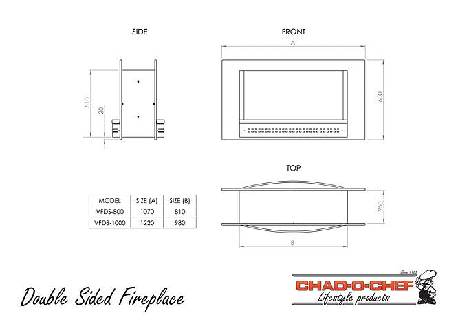 Chad-O-Chef Double Sided 1000 Gas Fireplace - Calore Pretoria